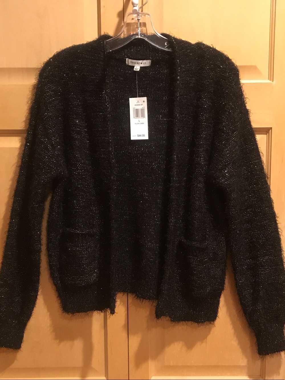 New Hooked Up Black Fuzzy Open-Front Cardigan with Pockets